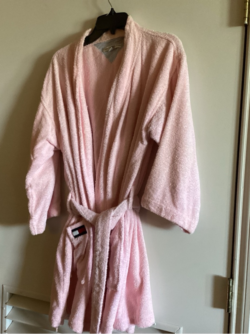 Tommy Hilfiger Light Pink Terry Robe with Logo Patch